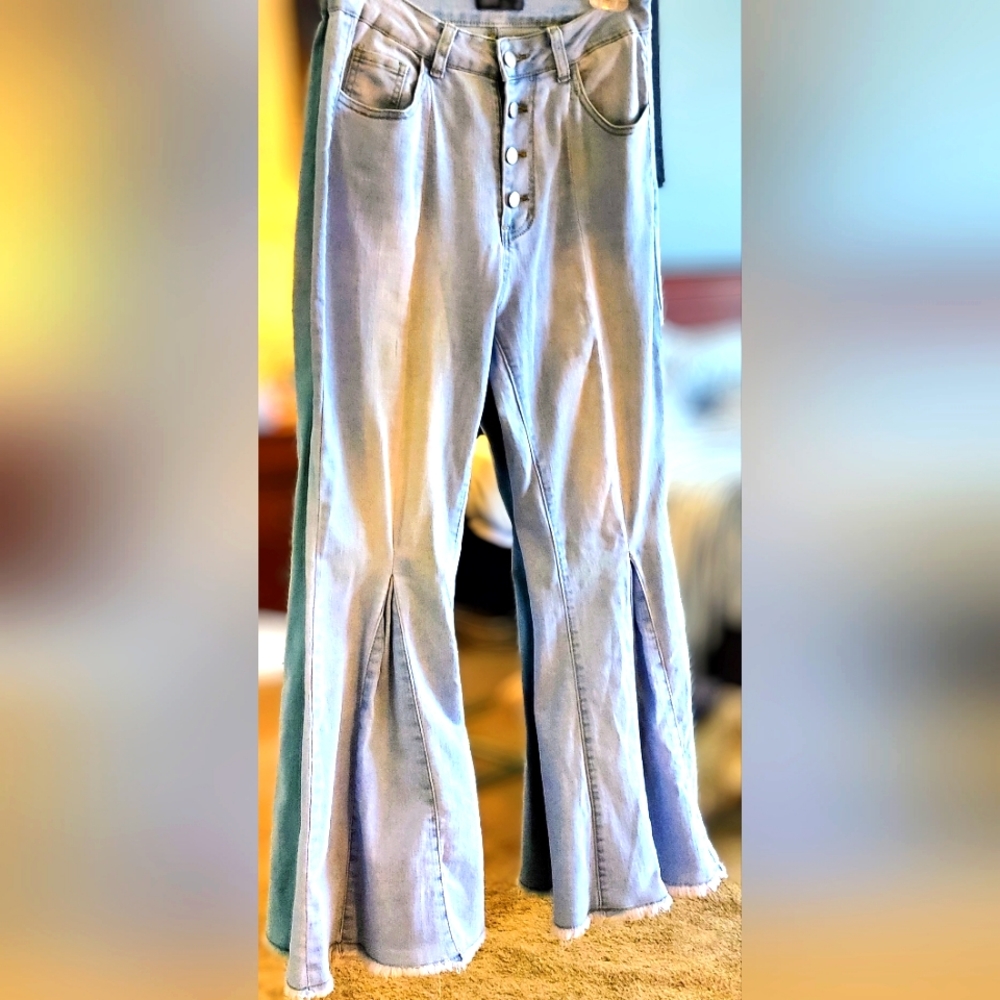 Shein High Waist Split Bottom Distressed Flair Jeans